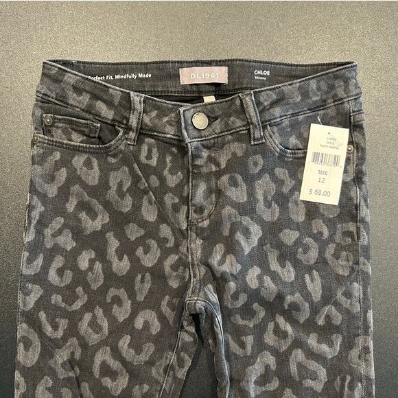 NWT DL1961 Party Animal Cheetah Print Chloe Skinny Jeans, Girls Size 12 - Picture 6 of 7